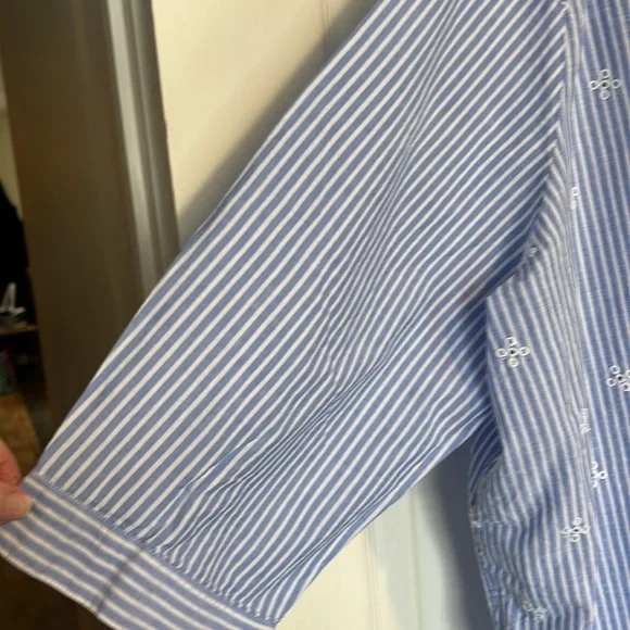 Woman Within Blue/WhiteTunic Blouse Eyelet Embroidered V-neck Pleated NWOT - Picture 6 of 9